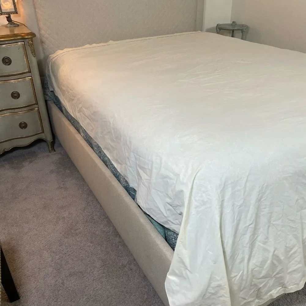 Embroidered Wamsutta vintage Cream flat Sheet with Lavender and Light Blue Trim